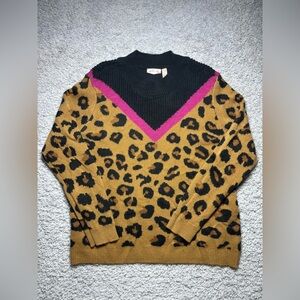 Willow + Root Sweater Womens Large Animal Print Mock Neck Party Soft Girl Party